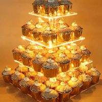 Vdomus Pastry Stand 4 Tier Acrylic Cupcake Display Stand with LED String Lights Dessert Tree Tower for Birthday/Wedding Party (Warm)