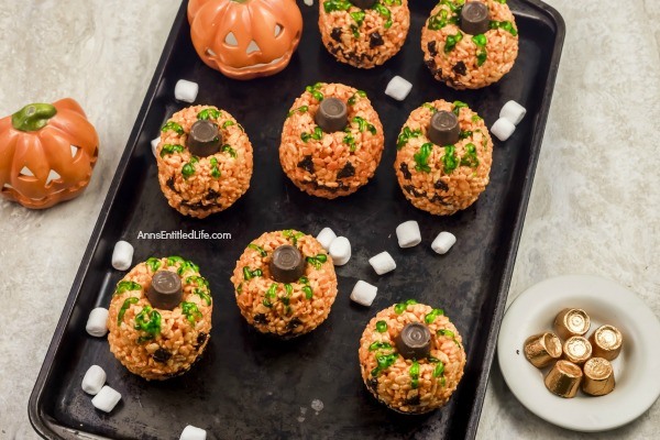 Jack O'Lantern Rice Crispy Treats Recipe. These adorable Jack O'Lantern rice crispy treats are an easy to make snack. They are great for the Halloween season without being too spooky for small children. Your little ghosts and goblins will devour these tasty, fun treats.