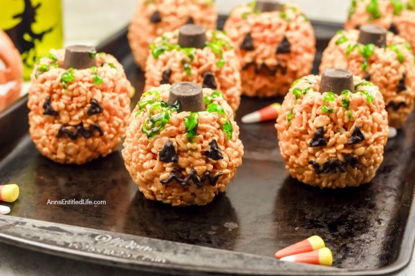 Jack O'Lantern Rice Crispy Treats Recipe. These adorable Jack O'Lantern rice crispy treats are an easy to make snack. They are great for the Halloween season without being too spooky for small children. Your little ghosts and goblins will devour these tasty, fun treats.