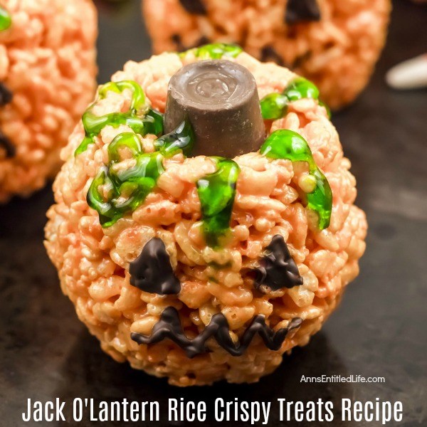 Jack O'Lantern Rice Crispy Treats Recipe. These adorable Jack O'Lantern rice crispy treats are an easy to make snack. They are great for the Halloween season without being too spooky for small children. Your little ghosts and goblins will devour these tasty, fun treats.