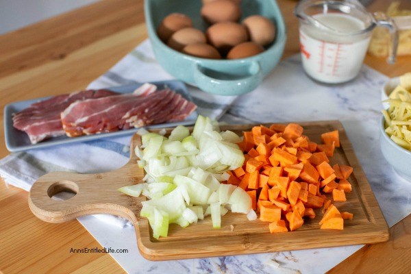 Sweet Potato and Bacon Quiche Recipe. This easy to make quiche recipe is loaded with bacon-y goodness, delicious sweet potatoes, and farm fresh eggs. A perfect breakfast, lunch, or dinner recipe, this sweet potato and bacon quiche is a fantastic family meal.