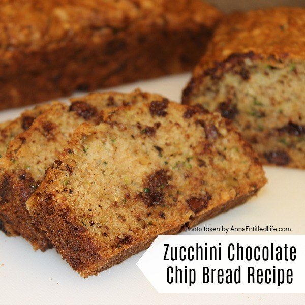 Zucchini Chocolate Chip Bread Recipe. This moist and delicious chocolate chip zucchini bread is the perfect way to use your great garden zucchini in a wonderful, sweet treat.