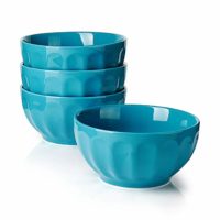 Sweese 106.107 Porcelain Fluted Bowls - 26 Ounce for Cereal, Soup and Fruit - Set of 4, Steel Blue