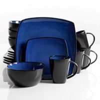 Gibson Elite Soho Lounge Reactive Glaze 16 Piece Dinnerware Set in Blue; Includes 4 Dinner Plates; 4 Dessert Plates, 4 Bowls and 4 Mugs