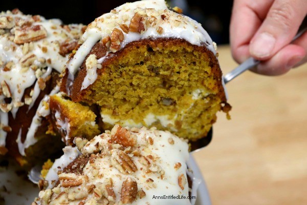 Pumpkin Cream Cheese Swirl Bundt Cake Recipe. This easy-to-make pumpkin Bundt cake recipe is a wonderful dessert to serve during the fall and holiday season. The moist pumpkin cake and cream cheese filling combine perfectly for a great taste sensation. So, pour a cup of coffee and cut yourself a big slice of this Pumpkin Cream Cheese Swirl Bundt Cake to enjoy for dessert tonight!