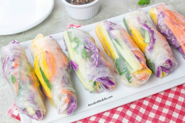 Rainbow Spring Rolls with Sweet and Spicy Dipping Sauce. These rainbow spring rolls are beautiful, delicious, and easy to make! Packed with fresh vegetables and dunked into the sweet and spicy dipping sauce, these spring rolls are a perfect snack, appetizer, or compliment to your dinner entrée. Yum!