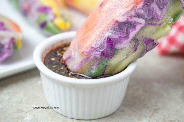 Rainbow Spring Rolls with Sweet and Spicy Dipping Sauce. These rainbow spring rolls are beautiful, delicious, and easy to make! Packed with fresh vegetables and dunked into the sweet and spicy dipping sauce, these spring rolls are a perfect snack, appetizer, or compliment to your dinner entrée. Yum!