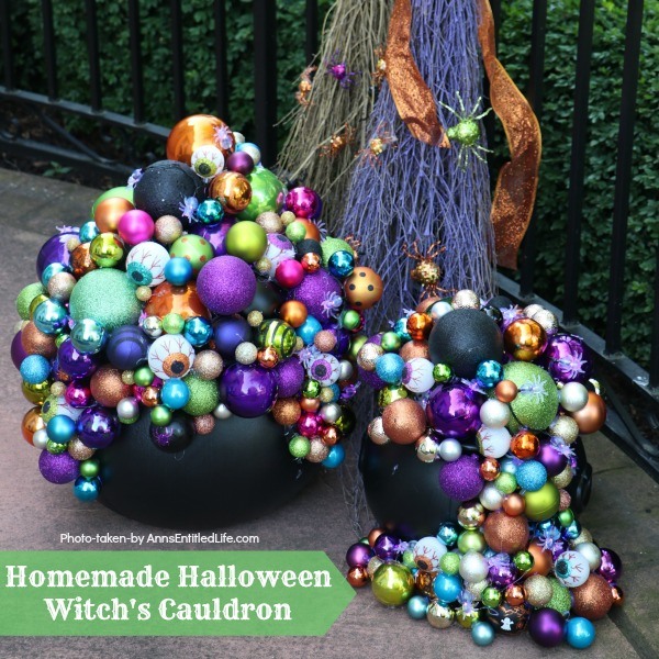 Homemade Halloween Witch's Cauldron. Make these adorable witches cauldrons for Halloween this year. This homemade cauldron packs a real visual punch. Beautiful to look at, creepy without being scary, this homemade Halloween witch's cauldron is great for Halloween décor, delight trick-or-treaters, or as a fabulous Halloween party prop.