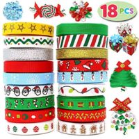 Joiedomi 18Pcs Christmas Ribbons; 90 Yard Grosgrain Satin Fabric Ribbons for Christmas Holiday Gift Box Wrapping, Hair Bow Clips, Gift Bows, Craft, Sewing, Wedding (18PCS One-Size)