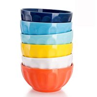 Sweese 106.002 Porcelain Fluted Bowl Set - 26 Ounce for Cereal, Soup - Set of 6, Hot Assorted Colors