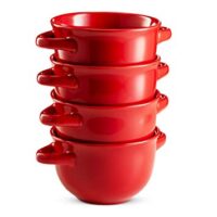 Soup Crocks with Handles, Ceramic Make, Soup, Chilli, by KooK, 22oz, Set of 4 (Red)