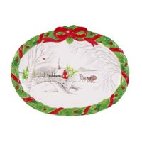 Fitz and Floyd 49-592 Vintage Holiday Cookie Platter Winter Scene, White