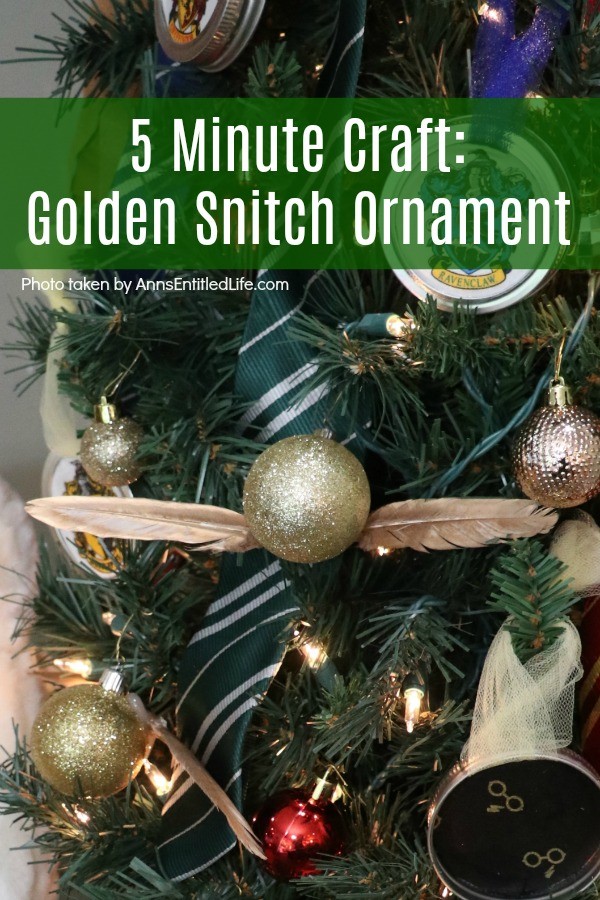 5 Minute Craft: Golden Snitch Ornament. Are you or your children Harry Potter fans? These easy to make golden snitch ornaments come together in under 5 minutes! Perfect for your tree, to give as a gift, or string for holiday decor.