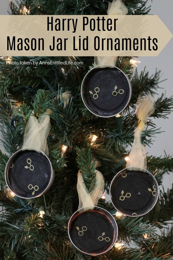 Harry Potter Mason Jar Lid Ornaments. Are you, or your children, Harry Potter fans? These easy to make Harry Potter Mason Jar Lid Ornaments come together in about 10 minutes! These are perfect for your holiday tree, to give as a gift, or for a Harry Potter or Hogwarts themed party.