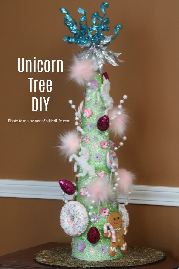 Unicorn Tree DIY. If you are looking for an easy to make Unicorn tree craft, this is the DIY for you! This is a beautiful, very quirky unicorn decoration full of bright, colors, as well as some sparkle and glitter. This wonky unicorn tree is a fun holiday, or unicorn party, decoration.