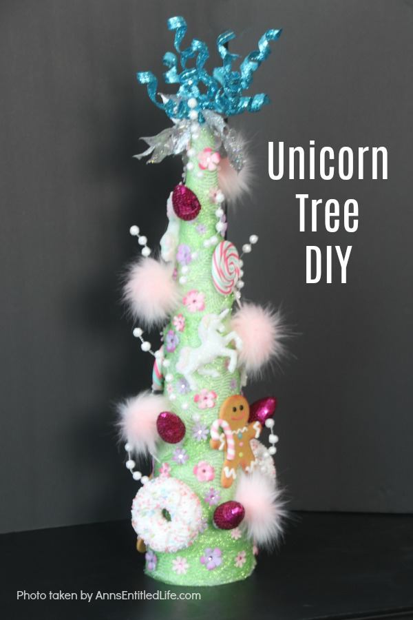 Unicorn Tree DIY. If you are looking for an easy to make Unicorn tree craft, this is the DIY for you! This is a beautiful, very quirky unicorn decoration full of bright, colors, as well as some sparkle and glitter. This wonky unicorn tree is a fun holiday, or unicorn party, decoration.