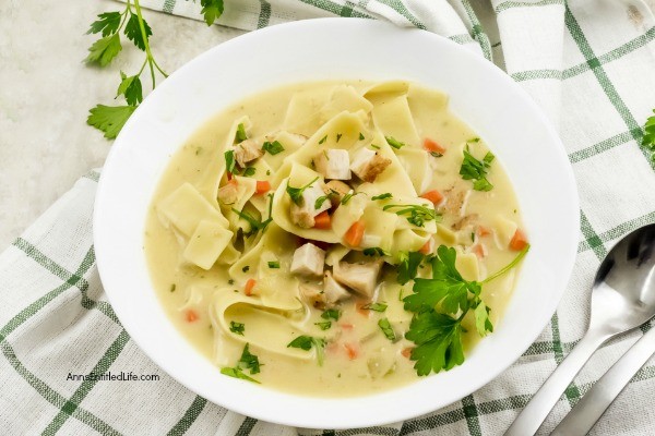 Creamy Turkey Soup Recipe. Use up those turkey leftovers and make this fabulous creamy turkey soup recipe! Loaded with vegetables, turkey, and egg noodles, this soup makes a perfect dinner on a chilly day. This turkey soup recipe is extremely easy to make; it is basically a toss the ingredients into the pot recipe you will not want to miss!