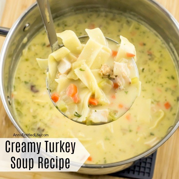 Creamy Turkey Soup Recipe. Use up those turkey leftovers and make this fabulous creamy turkey soup recipe! Loaded with vegetables, turkey, and egg noodles, this soup makes a perfect dinner on a chilly day. This turkey soup recipe is extremely easy to make; it is basically a toss the ingredients into the pot recipe you will not want to miss!