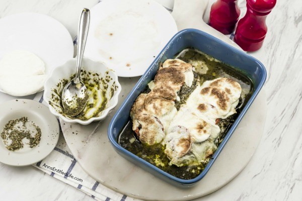 Baked Pesto Caprese Chicken Recipe. This easy-to-make, 5-ingredient, quick prep, baked pesto caprese chicken recipe packs a lot of great taste in a simple recipe. Tender, juicy chicken baked in a pan and smothered with fresh mozzarella... mmmm it's so good! Only you will know how little effort goes into preparing this great tasting chicken dinner.