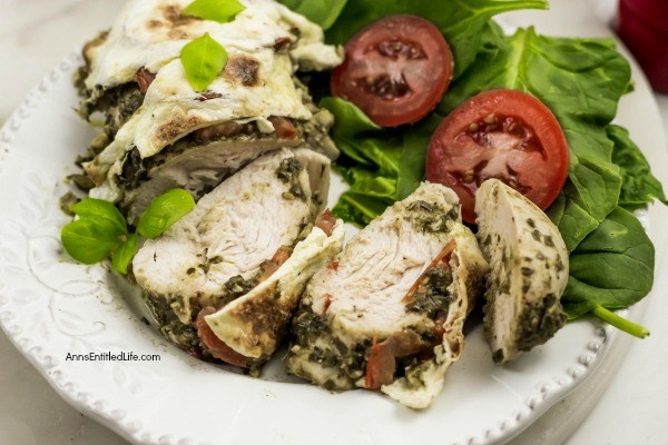 Baked Pesto Caprese Chicken Recipe. This easy-to-make, 5-ingredient, quick prep, baked pesto caprese chicken recipe packs a lot of great taste in a simple recipe. Tender, juicy chicken baked in a pan and smothered with fresh mozzarella... mmmm it's so good! Only you will know how little effort goes into preparing this great tasting chicken dinner.
