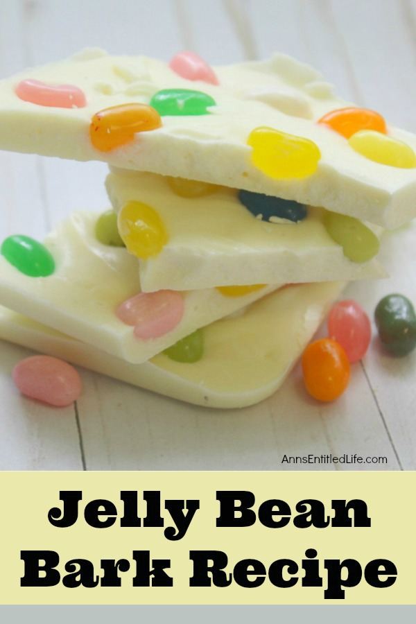 white chocolate bark with jelly beans on a white board