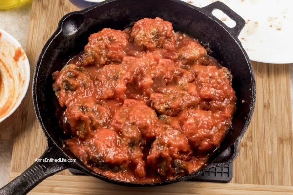 Cheesy Meatball Bake Recipe. This fresh take on the classic cheesy meatball casserole recipe is made in a skillet pan, taking this recipe from stove to oven in one cooking container. Take your ground beef to new heights; make this easy cheesy meatball bake recipe for dinner tonight! Yum!