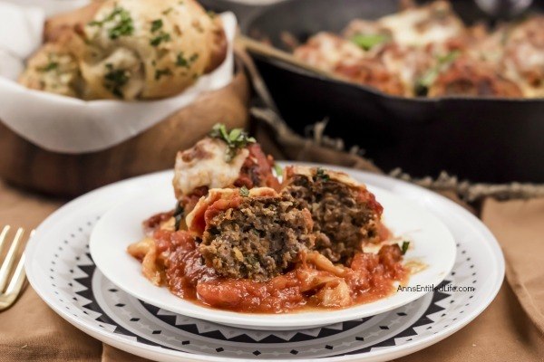 Cheesy Meatball Bake Recipe. This fresh take on the classic cheesy meatball casserole recipe is made in a skillet pan, taking this recipe from stove to oven in one cooking container. Take your ground beef to new heights; make this easy cheesy meatball bake recipe for dinner tonight! Yum!