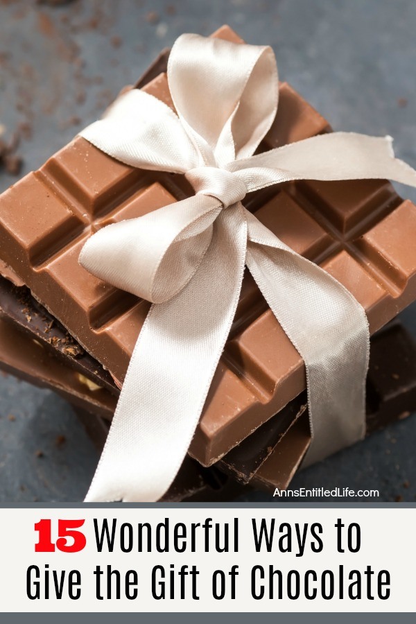 overhead shot of a stack of chocolate wrapped with a light color ribbon