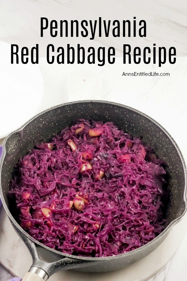A photo of a pan filled with cooked Pennsylvania red cabbage.