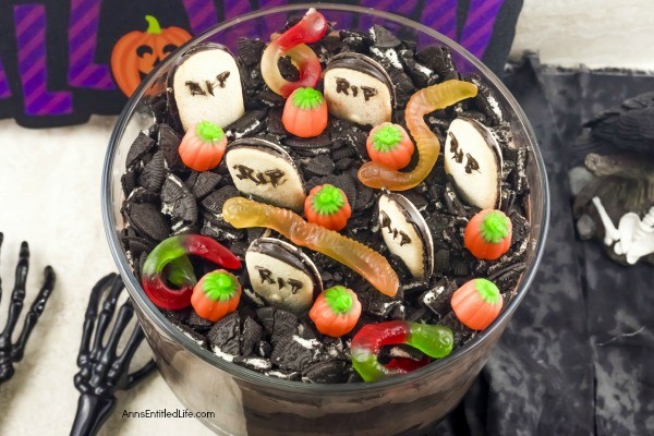 Graveyard Trifle Recipe. Ghosts, goblins, and ghouls will enjoy the fanciful graveyard scene on this tasty trifle recipe. The step-by-step instructions on how to make this graveyard trifle recipe are easy to follow. If you are looking for an easy Halloween dessert recipe your whole family will enjoy, this trifle is for you!