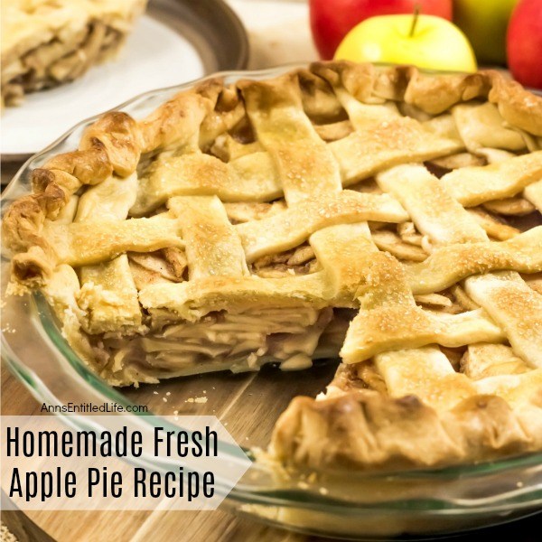 Homemade Fresh Apple Pie Recipe. This homemade apple pie recipe is made with fresh apples and a homemade apple pie crust. It is a wonderful pie to serve for dessert or take to picnics because this simple apple pie recipe tastes great and is so easy to make! This may be the best apple pie you will ever eat.