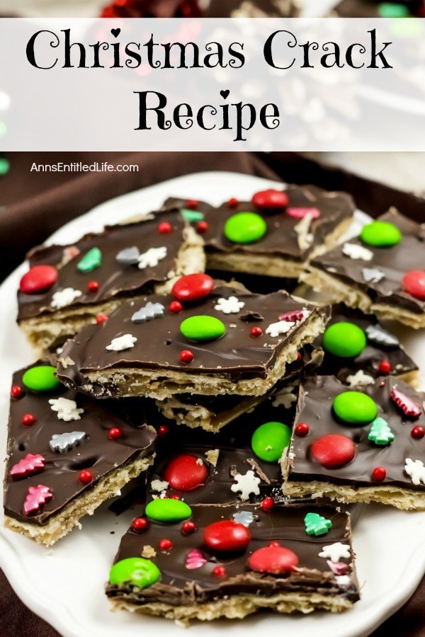 Upclose photo of a plate of homemade Christmas crack candy.