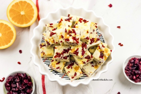 Cranberry Orange Fudge Recipe. Cranberry and orange is a terrific pairing and this sweet, creamy, and delicious fudge recipe incorporates that fantastic taste combination for a perfect holiday fudge recipe. Using just five-ingredients, this fabulous cranberry orange fudge recipe comes together quickly. This is a wonderful holiday sweet treat.