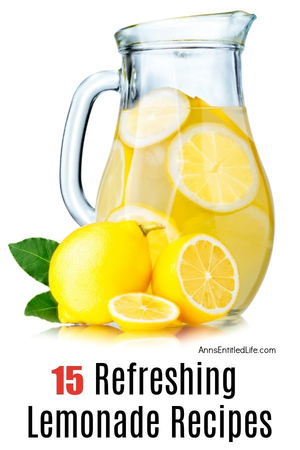 A pitcher filled with lemonade against a white background