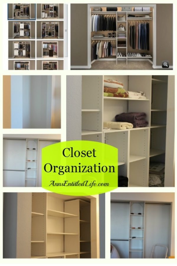 a collage of closet organization shelving, poles, and cubby holes