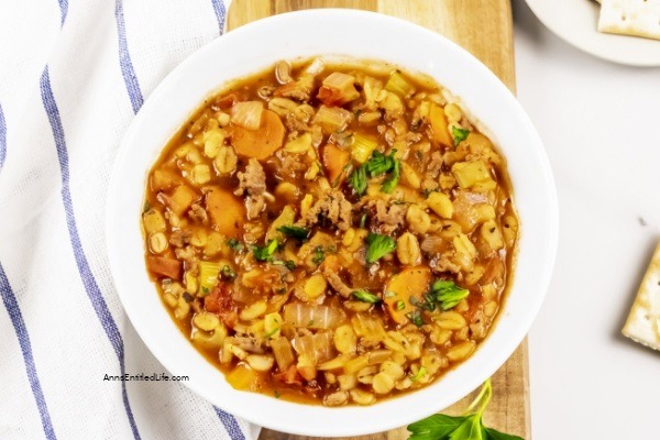 Beef Barley Soup Recipe. This hearty beef barley soup recipe is delicious and satisfying. It is filling enough to be a meal. Ground or cubed beef, carrots, onions, and celery along with an array of spices and barley make up this best tasting Beef Barley soup!