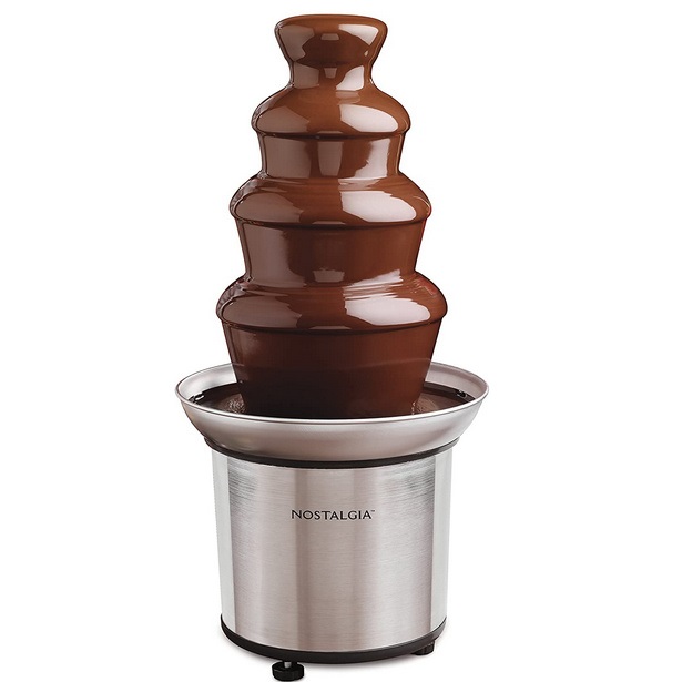 Nostalgia CFF986 32-Ounce Stainless Steel Chocolate Fondue Fountain, 2-Pound Capacity, Easy to Assemble 4 Tiers, Perfect For Nacho Cheese, BBQ Sauce, Ranch, Liqueurs