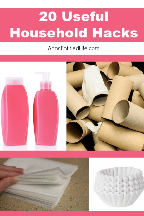 A collage of toilet paper rolls, dryer sheets, coffee filters, and plastic lotion bottles.