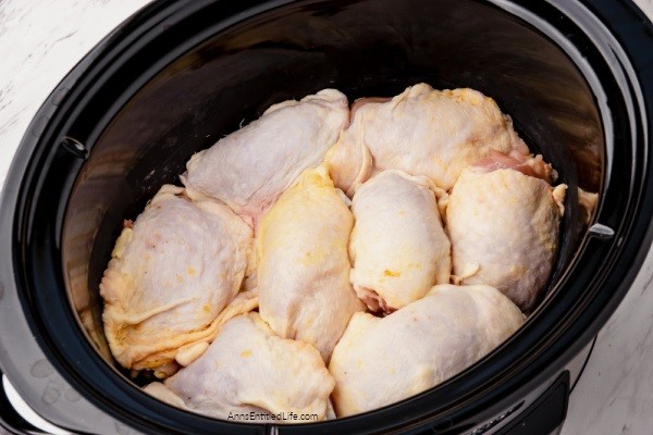 Slow Cooker Spicy Chicken Thighs Recipe. This slow-cooker spicy chicken thighs recipe is easy to prepare, has a bit of a bite with many interesting flavors. The chicken thighs are tender and juicy when done.