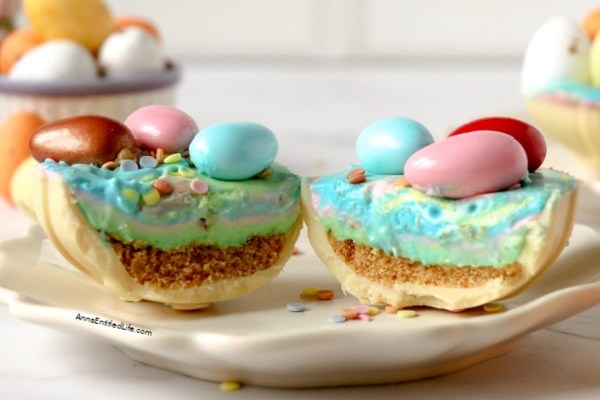 Easter Egg Cheesecake Recipe. A candy Easter egg paired with a smooth and creamy cheesecake filling in this outrageously decadent dessert. If you like the rich and tangy taste of cheesecake, you will love this homemade candy egg stuffed with a luscious cheesecake filling in a pressed crumb and candy shell. These are individually portioned, and since the containers are candy, fully edible.