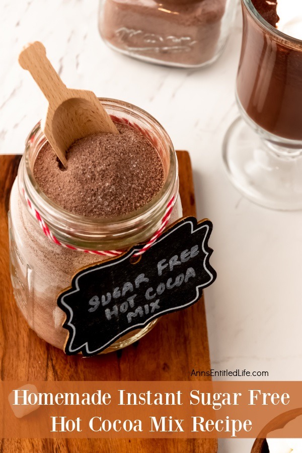 Overhead image of a jar of sugar free instant hot cocoa mix