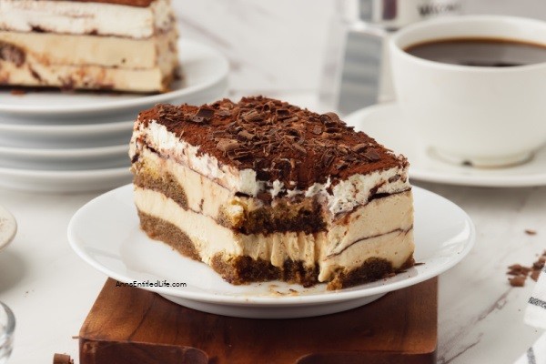 White Russian Tiramisu Cake Recipe. This no-egg, no-cooking, tiramisu recipe comes together quickly. It can be served immediately, or made the day before your special event or dinner. The melt-in-your mouth creamy, rich, coffee-cocoa goodness of this white Russian tiramisu will have your friends and family asking for seconds!