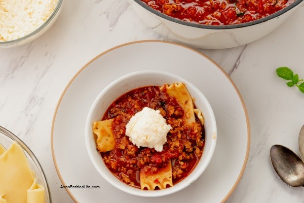 Lasagna Soup Recipe. If you love the taste of traditional lasagna you will love this lasagna soup! Fresh sausage, spices, tomatoes, and a nice cheesy mixture combine to make the best lasagna soup! Your whole family will love this easy-to-make soup.