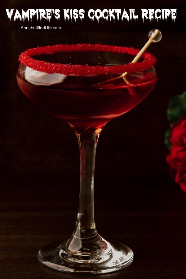 A vampire kiss cocktail against a dark background