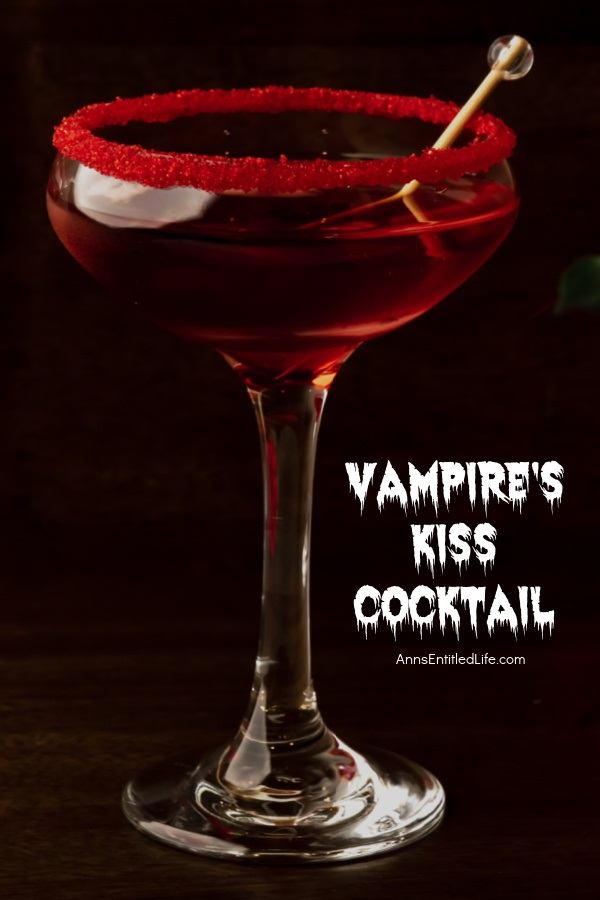 A vampire kiss cocktail against a dark background