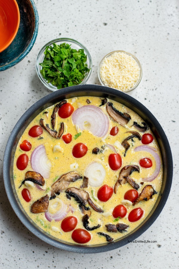 Easy Egg-Free Vegetable Frittata Recipe. This delicious no-egg vegetable frittata is a terrific breakfast casserole recipe the entire family will enjoy. Meatless and wheatless, without tofu or eggs, this simple-to-make frittata dish can easily be made vegan with one simple substitution.