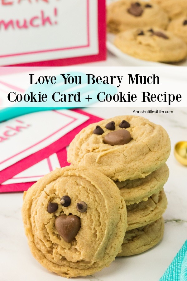 Stack of peanut butter cookies, there are some cards to the left and more cookies on a white plate in the upper right