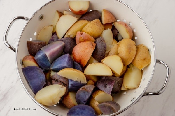 Red, White, and Blue Potato Salad Recipe. This red, white, and blue potato salad is an update to a classic potato salad recipe that is perfect for parties and picnics. This multicolored dish is sure to be the star of your next summer gathering. Packed with potatoes, eggs, mayonnaise, and herbs, this potato salad is simple enough for even novice cooks to make.