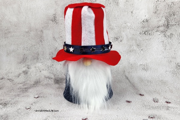 Patriotic Gnome Decor DIY - Great for the 4th of July. This adorable Uncle Same Gnome is the perfect Patriotic Gnome Decor you can make yourself. Great for the 4th of July, Memorial Day, Veteran's Day, or any other United States patriotic holiday, this little gnome craft is easy-to-make and comes together quickly.