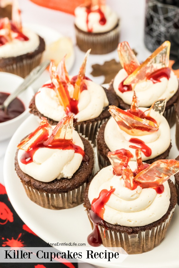 ovehead view of killer cupcakes on a white surface